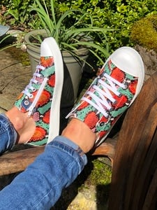 red and green snakeskin pattern sneakers