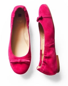 pink suede Hogl ballerina pumps with bow