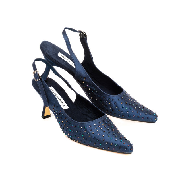 Navy Silk Beaded Evening Shoes - Gorgeous and Pretty | Mandarina Shoes