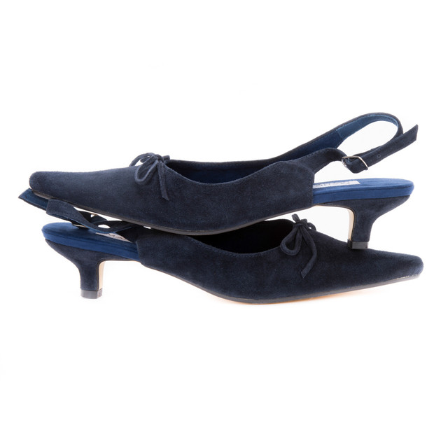 Navy Kitten Heel Shoes | Paris Slingbacks | Mandarina Shoes