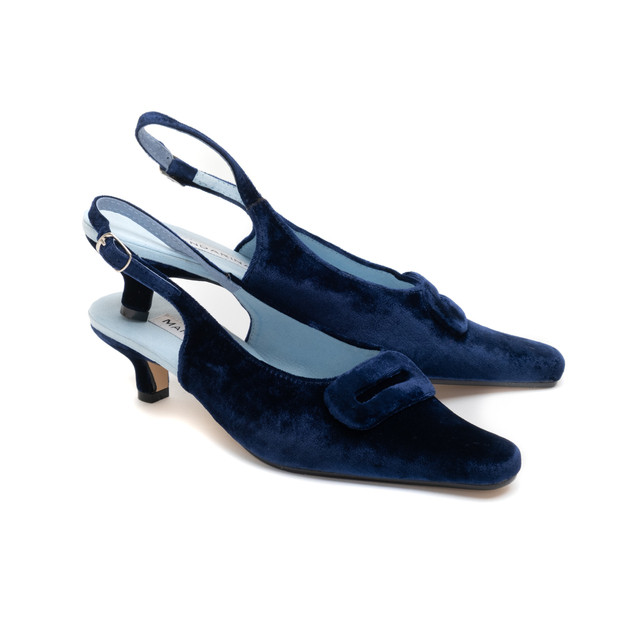 Handmade Navy Velvet Kitten Heel Slingbacks | Sale | Mandarina Shoes