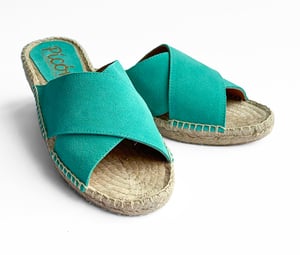 mint green suede slip-on espadrille sandals