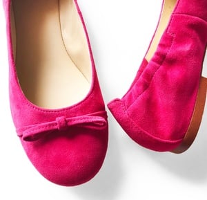 pink suede ballerina pumps