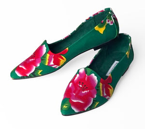 Green Peony Pattern Loafers