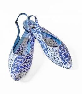 blue and white sling back shoes