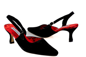 black velvet high heel slingback shoes