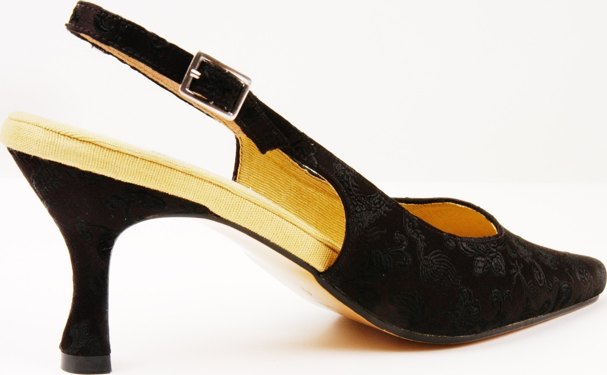 Bella Black Brocade Slingbacks | Mandarina Shoes