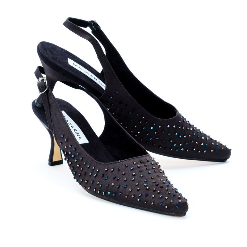 Black Alicia Beaded Evening Shoes | Mandarina Shoes