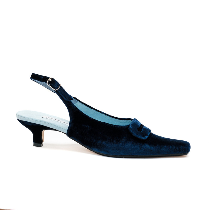 Handmade Navy Velvet Kitten Heel Slingbacks | Sale | Mandarina Shoes